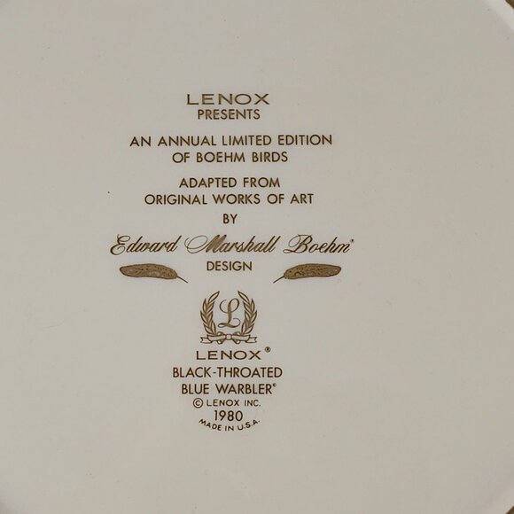Lenox Limited Edition Birds Plate Black-Throated Blue Warblers Edward Boehm 1980 - Picture 4 of 9